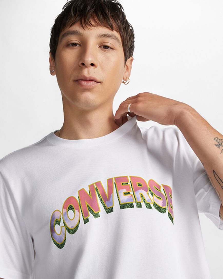 Men's Converse Cloud Fill Logo T-Shirts White | AU 59308N